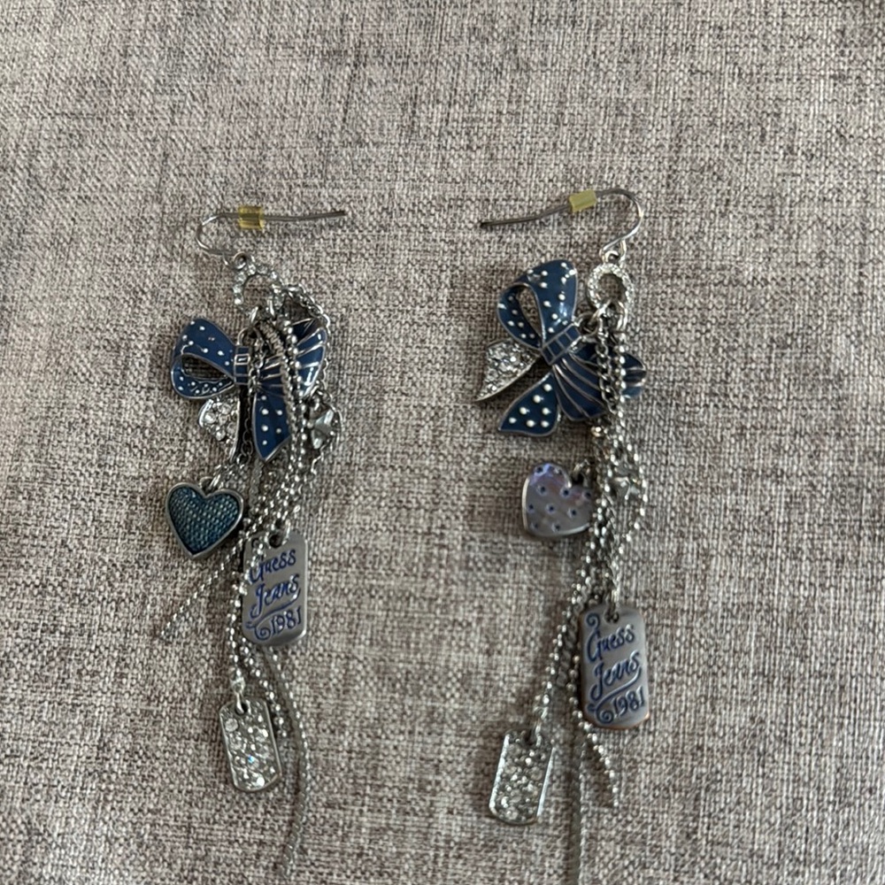 Y2k guess jeand Blue and Silver Dangle Earrings